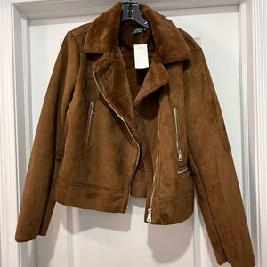 NWT Lauren Ralph Lauren Faux Suede/ Fur Biker Jacket